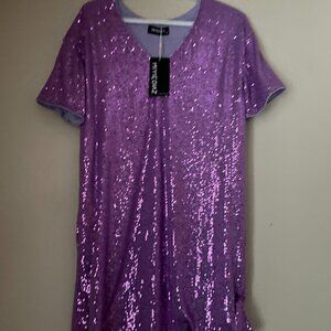Purple Sequin Shift Dress